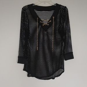 Black cover-up with gold chain lace